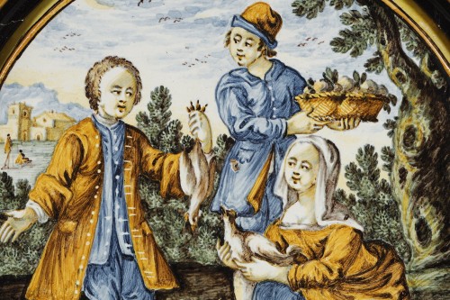 Céramiques, Porcelaines  - Plaque en faïence de Castelli milieu du XVIIIe siècle