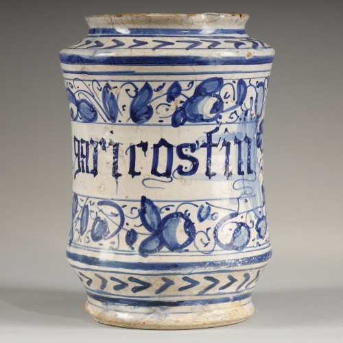 Deux larges Albarelli d’apothicaire, Faenza début du XVIe siècle - Céramiques, Porcelaines Style Renaissance