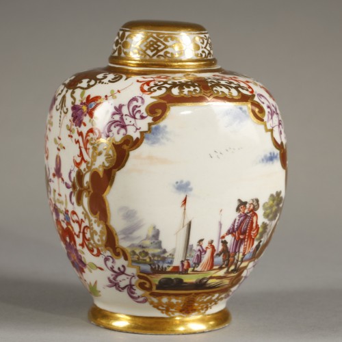 Antiquités - Boite à thé Meissen, turc et européens, période Höroldt 1728-1730