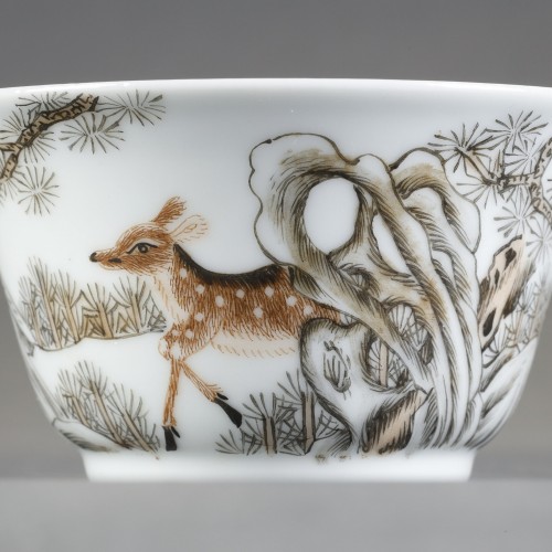 Asian Works of Art  - Deer mug and saucer, Yongzheng period (1723-1735)