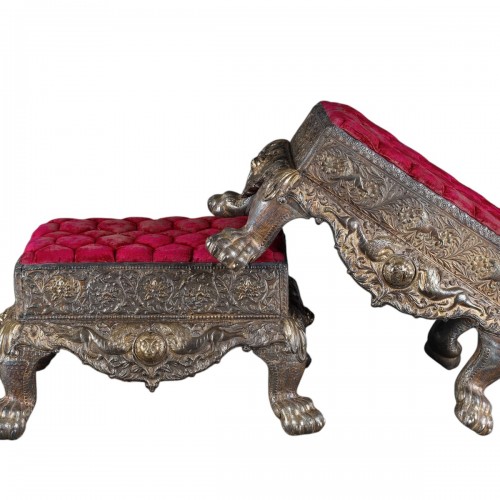 Paire de tabourets en argent d’un palais de Maharaja du XIXe siècle