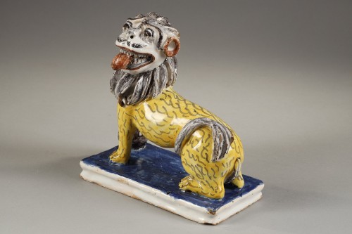 Porcelain & Faience  - Rouen earthenware Phô dog with lion body 18th century