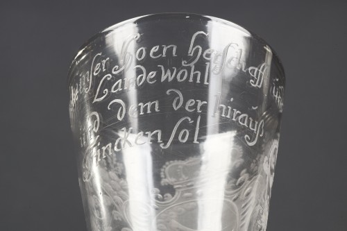XVIIIe siècle - Grand verre gravé à devise, Saxe première moitié XVIIIe siècle