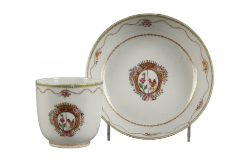 Armorial cup and saucer, China 18th century