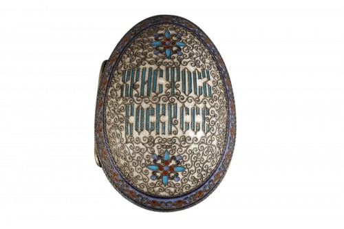 Khlebnikov, open-pit and cloisonné egg on gilded silver, late 19th century