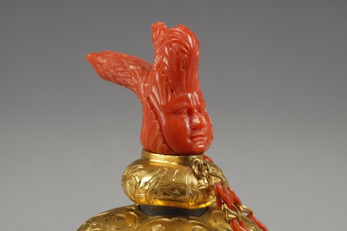 Objects of Vertu  - Gilt bronze and carved coral inkwell attributed to L&#039;Escalier de Cristal