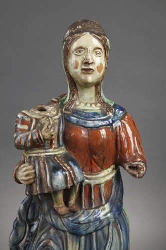 Grande Vierge en faïence Italie du Nord XVIe siècle. - Céramiques, Porcelaines Style 