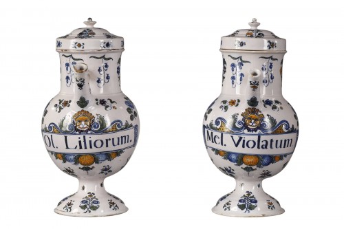 Pair of Apothecary Chevrettes in Moustiers Faience 18th Century