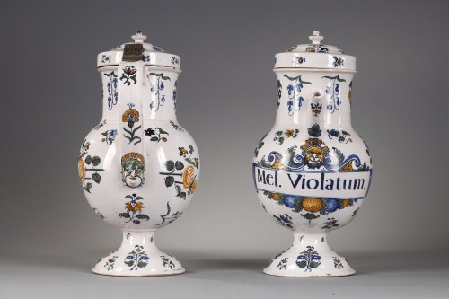 Porcelain & Faience  - Pair of Apothecary Chevrettes in Moustiers Faience 18th Century