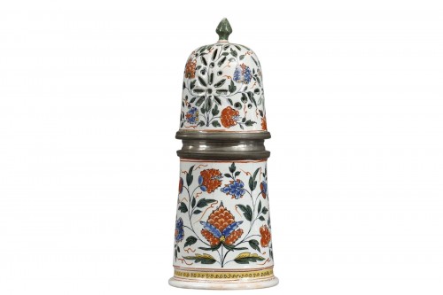 Rouen faience sugar caster, Guillebaud Period, circa 1735–1740