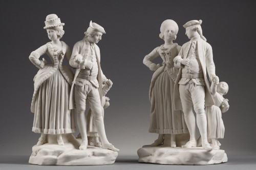 Pair of biscuit porcelain groups from the Royal Manufactory of Ferdinand IV - Porcelain & Faience Style 