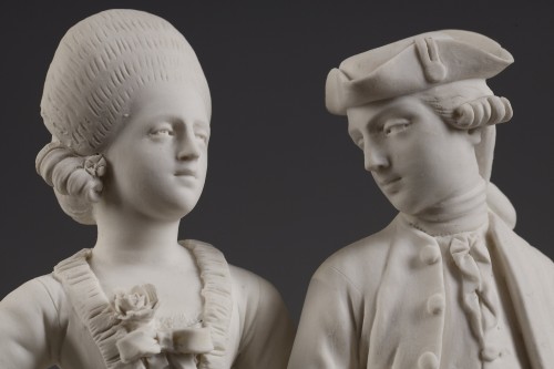 Antiquités - Pair of biscuit porcelain groups from the Royal Manufactory of Ferdinand IV