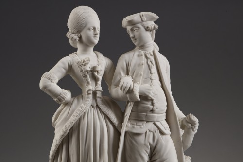 Antiquités - Pair of biscuit porcelain groups from the Royal Manufactory of Ferdinand IV