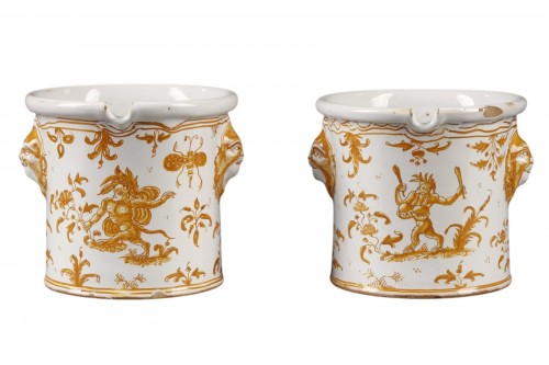 Pair of Glass Coolers in Moustiers Faience, 18th Century