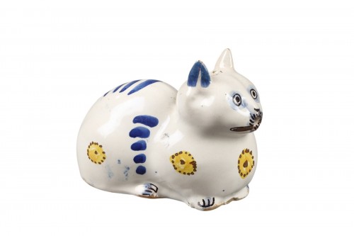 Zoomorphic faience pouring vessel from Nevers, early 17th century.