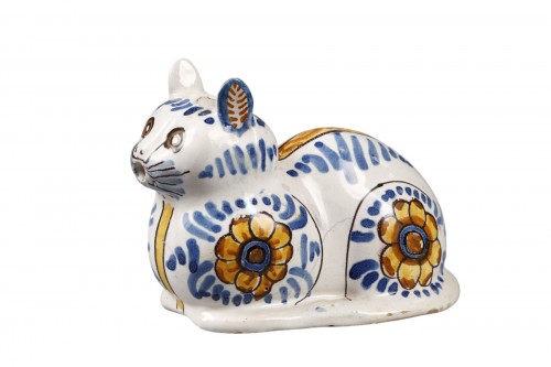 Zoomorphic faience pouring vessel from Nevers, early 17th century.