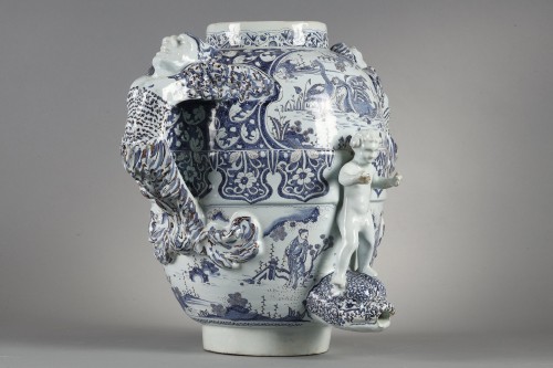 Fontaine de table en faïence de Nevers seconde moitié du 17e siècle - Céramiques, Porcelaines Style 