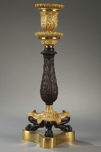 Restauration - Charles X - Paire of candlesticks, bronze early 19th century
