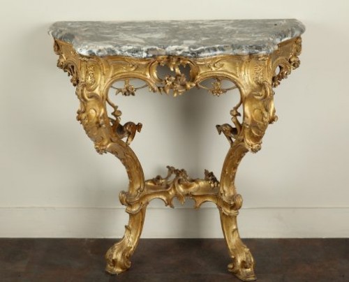 Venice : Wooden console with a marble top, 18th century circa 1750 - Furniture Style 