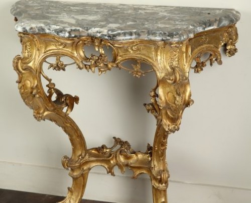 Furniture  - Venice : Wooden console with a marble top, 18th century circa 1750