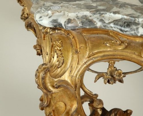 Antiquités - Venice : Wooden console with a marble top, 18th century circa 1750