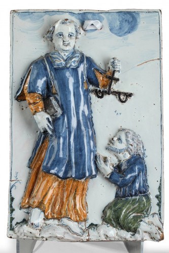 NEVERS : Large faïence plaque depicting St Leonard. 17th century