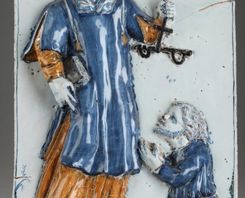 NEVERS : Large faïence plaque depicting St Leonard. 17th century - Porcelain & Faience Style 