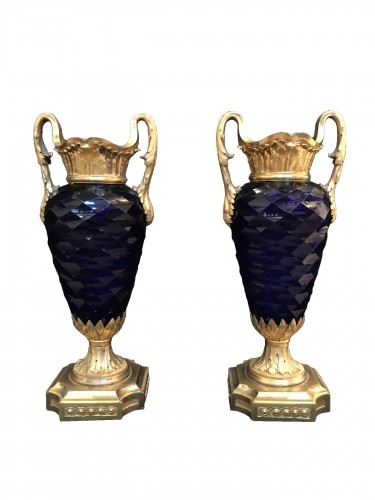 Pair of Louis XVI vases in royal blue glass from Le Creusot