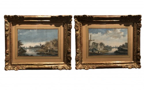 Theodor Verryck (1734-1786) - Paysage bord de canal hollandais