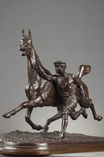 Cheval à l’entraînement avec son lad - Arthur Marie COMTE DU PASSAGE (1838-1909) - Sculpture Style Napoléon III