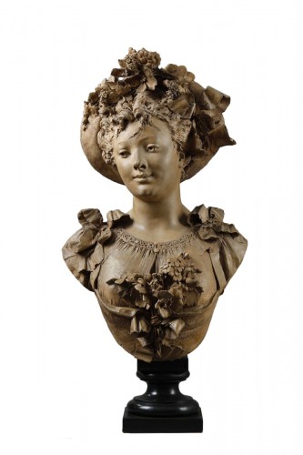 Femme au chapeau fleuri - Albert-Ernest Carrier-Belleuse (1824-1887)