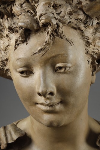 Sculpture Sculpture en Terre cuite - Femme au chapeau fleuri - Albert-Ernest Carrier-Belleuse (1824-1887)