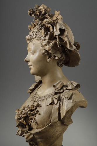 XIXe siècle - Femme au chapeau fleuri - Albert-Ernest Carrier-Belleuse (1824-1887)