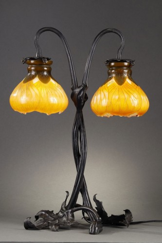 Lampe aux fleurs d'abutilon - Emile GALLE (1846-1904) - Luminaires Style Art nouveau