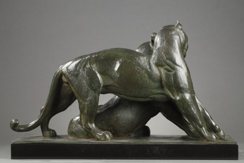 André-Vincent BECQUEREL (1893-1983) - Two panthers - Sculpture Style Art Déco