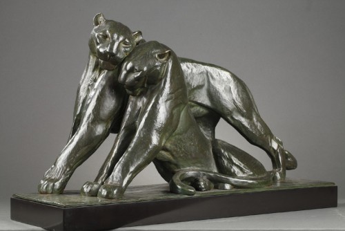 Sculpture Sculpture en Bronze - André-Vincent BECQUEREL (1893-1983) - Couple de Panthères
