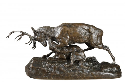 Loup tenant un cerf à la gorge - Antoine-Louis BARYE (1796-1875)