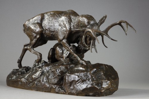 Sculpture  - Wolf seizing a stag by the throat - Antoine-Louis BARYE (1796-1875)