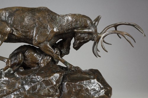 Wolf seizing a stag by the throat - Antoine-Louis BARYE (1796-1875) - 