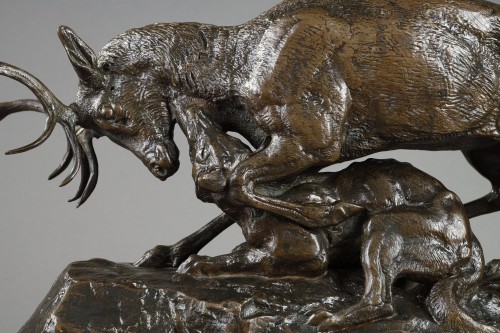 19th century - Wolf seizing a stag by the throat - Antoine-Louis BARYE (1796-1875)