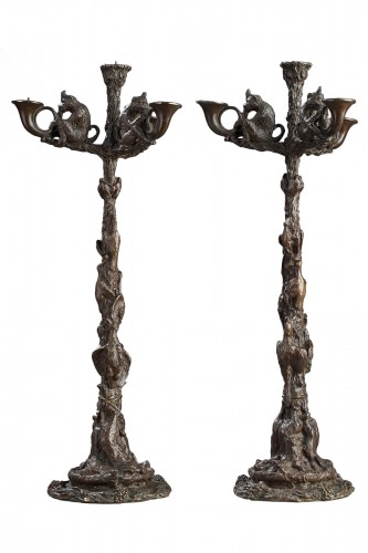 Paire de candélabres aux singes - Christophe FRATIN (1801-1864)