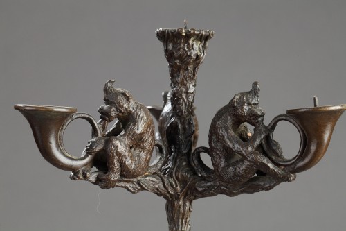 Paire de candélabres aux singes - Christophe FRATIN (1801-1864) - Louis-Philippe