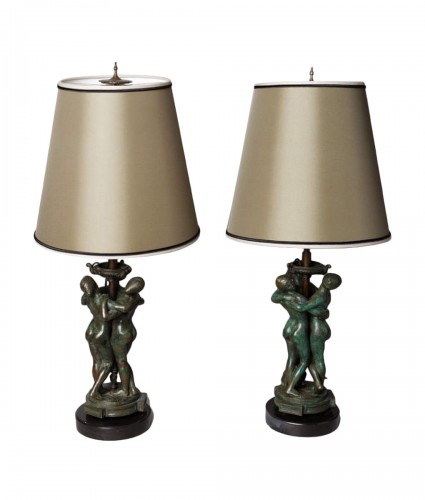 Pair of lamps "The Graces" - Antoine-Louis BARYE (1796-1875)