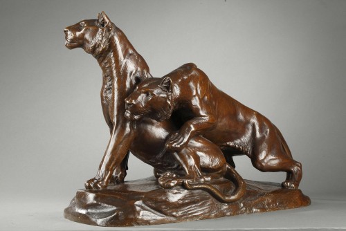 Sculpture Sculpture en Bronze - Deux jeunes Lions - Georges GARDET (1863-1939)