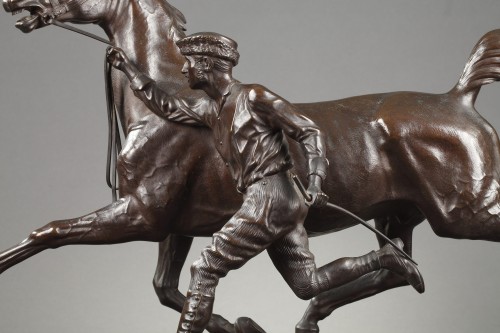 Horse training with its stable lad - Arthur COMTE DU PASSAGE (1838-1909) - Sculpture Style Napoléon III