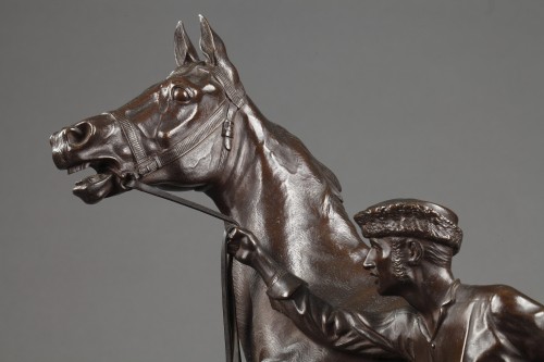Sculpture  - Horse training with its stable lad - Arthur COMTE DU PASSAGE (1838-1909)