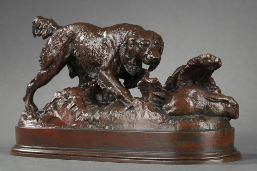 A spaniel pointing a rabbit - Antoine-Louis BARYE (1796-1875) - Sculpture Style Napoléon III