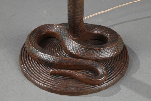 Antiquités -  Rare &quot;Cobra&quot; Lamp - Edgar BRANDT (1880-1960) et DAUM