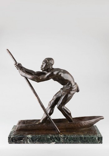 Sculpture  - Man with a pirogue - Arthur Dupagne (1895-1961 )