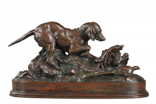 A pointer pointing a pheasant - Antoine-Louis BARYE (1796-1875)